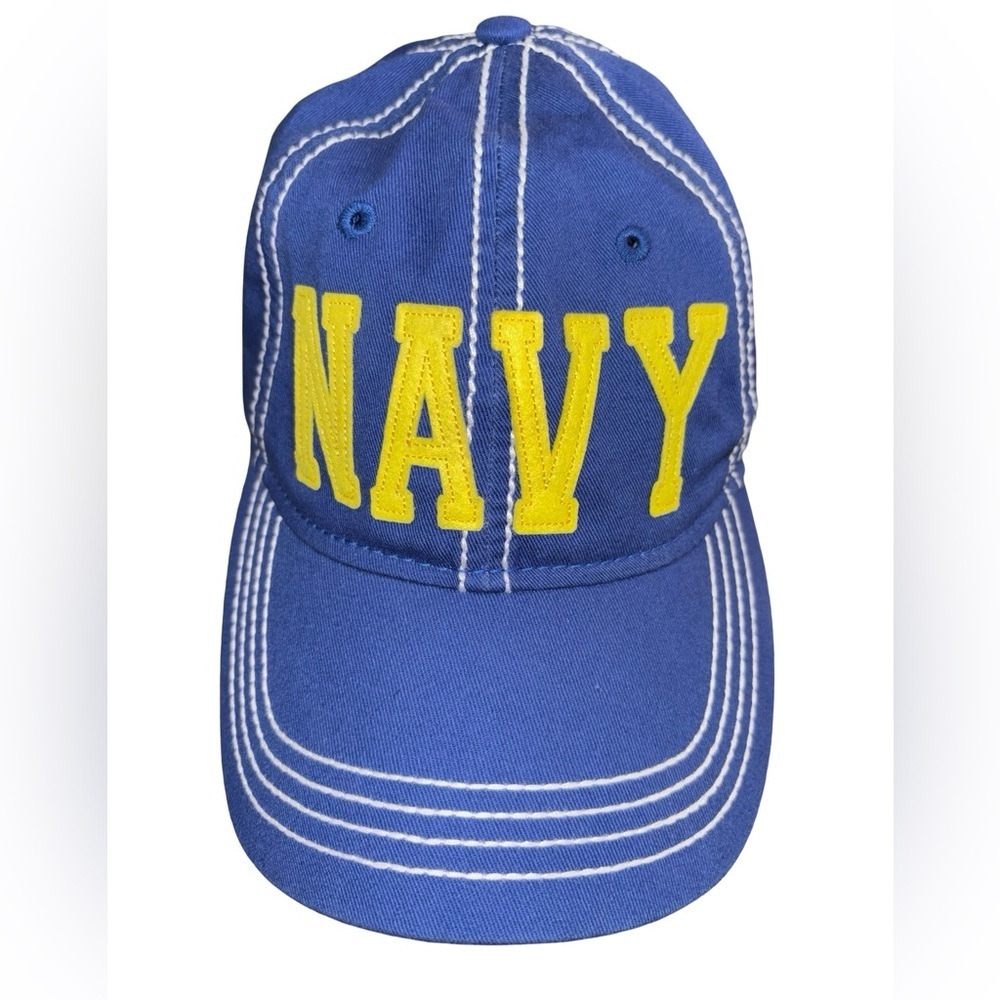 Blue “NAVY” Embroidered Hat Military Style Adjustable Cap Yellow Stitching